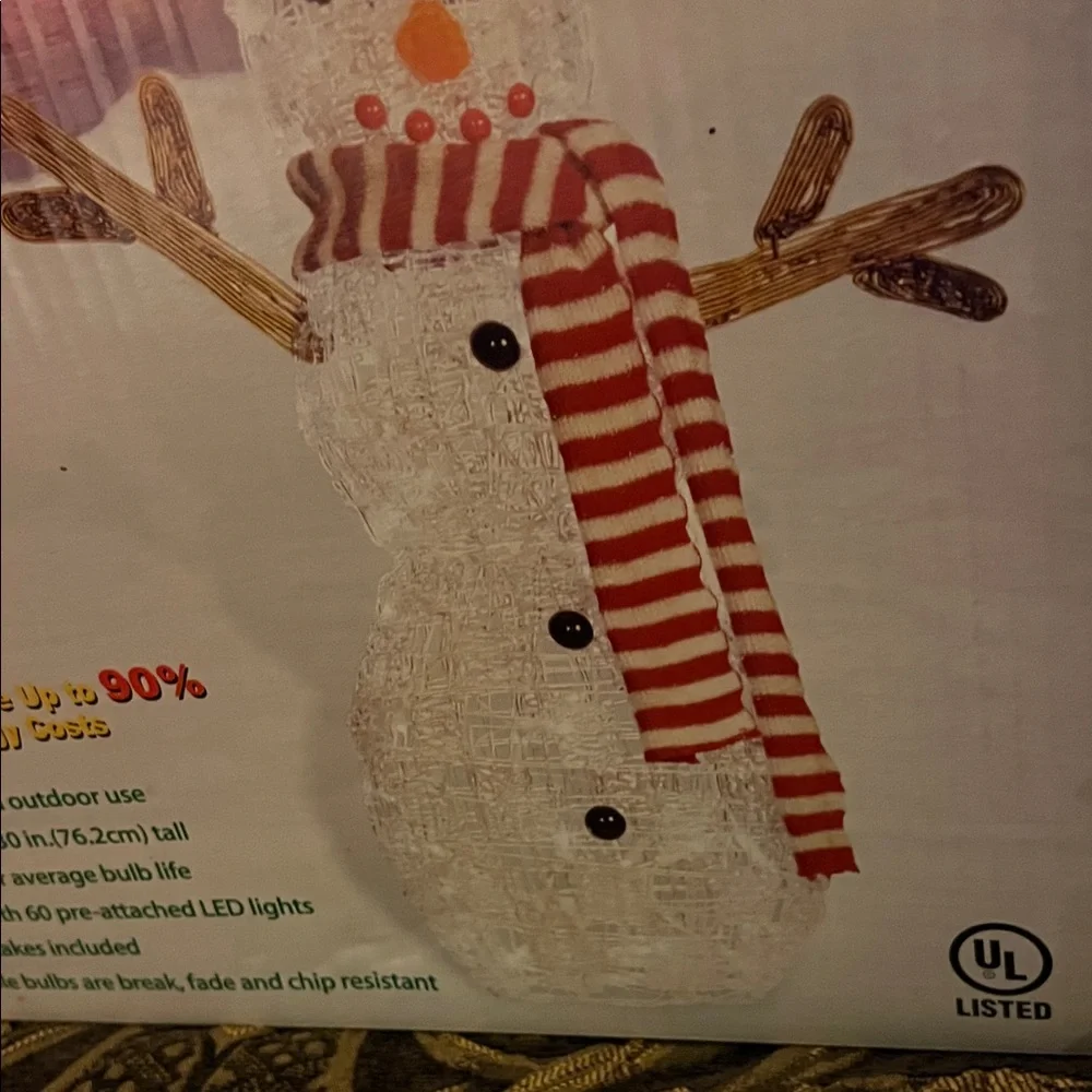Merry Brite LED Snowman with Red and White Scarf